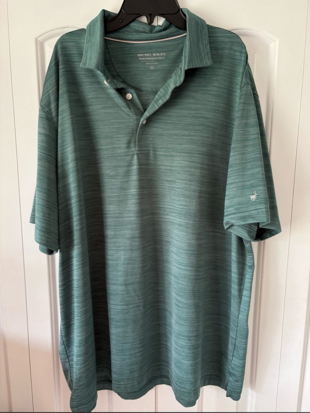 Michel Rouen Performance Polo Shirt Mens 2XL Green White Striped Golf Athletic